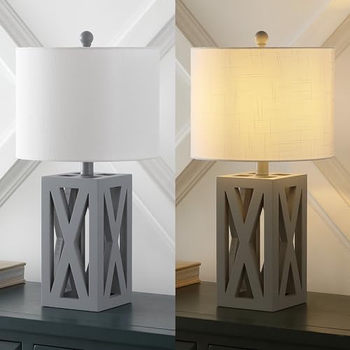 JONATHAN Y Stewart Rustic Wood Bedside Table Lamp 21.5", Gray, Set of 2 - Image 6