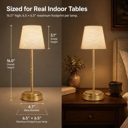 Cordless Table Lamps 2 Pack, Rechargeable Battery Operated Lamps, Gold - Image 2
