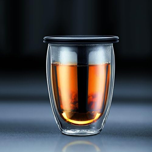 Bodum 12oz Tea Strainer w/Lid, Double Wall, High-Heat Borosilicate Glass, Black (Pack of 4) - Image 5