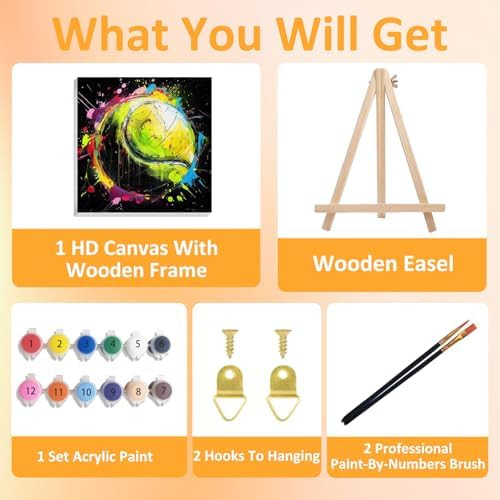 Tennis Paint by Numbers Kit for Kids, 8x8 inch - Image 4