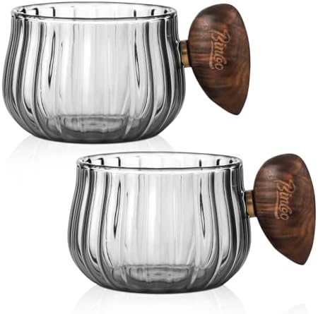 Bincoo Iced Coffee Cups Set of 2,Clear Glass Coffee Mug Set Latte Glasses,250ml Cappuccino Mugs Espresso Coffee Cups with Handle (Gray) by Bincoo