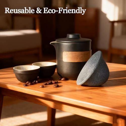 Pour Over Coffee Maker - All-Ceramic Drip Set, Single Serve Coffee Maker with Pour Over Dripper, Reusable Ceramic Filter & Carafe, Portable Travel Drip Kit Valentines Day Gifts for Him - Image 6