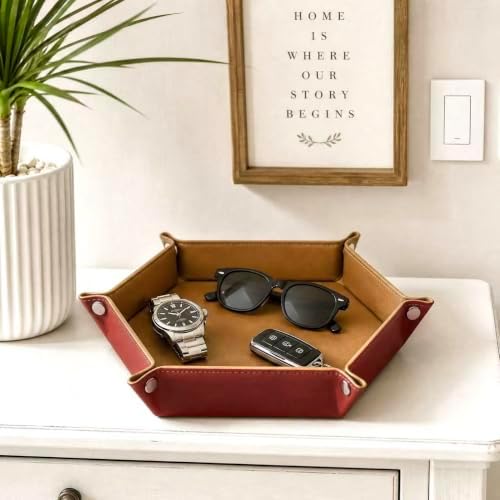 2 Pack Leather Valet Tray Desktop Storage Organizer Catchall Tray - Image 6