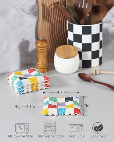 Ceramic Spoon Rest, Dopamine Gingham Spoon Holder for Stove Top Kitchen Counter Coffee Station, Cute Kitchen Decor - Image 4