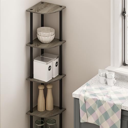 Furinno TURN-N-TUBE Corner Shelf, 5-Tier Corner Bookshelf, Open Storage Shelves, for Organization and Storage, Living Room, Home Office, Garage, Bedroom, French Oak - Image 2