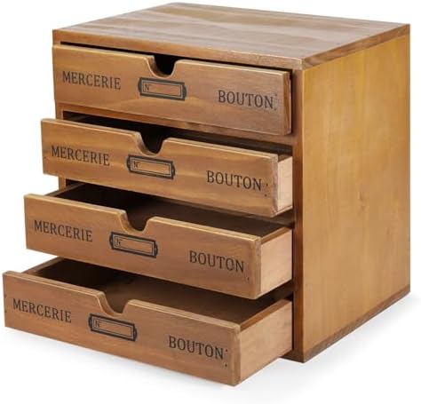 Flexzion Wooden Storage Box with 4 Drawers, Vintage Desktop Organizer by Flexzion