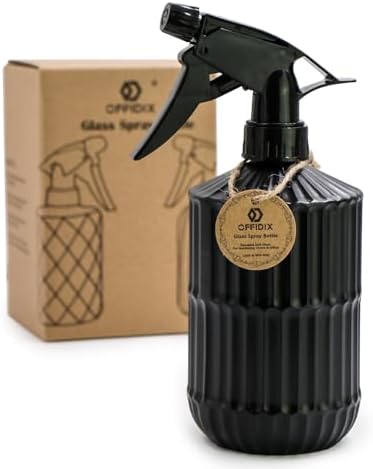 OFFIDIX Glass Spray Bottle, Pressure Watering Can, Indoor Plant Mister, Adjustable Nozzle Watering Glass 0.45L/15.22oz Spray Bottle for Garden Plants Cleaning Solutions (Black) by Offidix