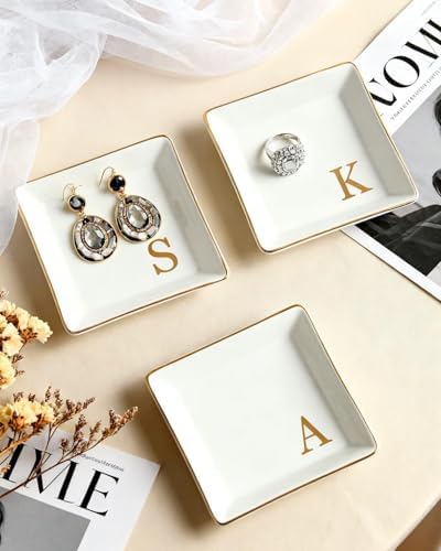 Fmeida Personalized Jewelry Dish Tray with Initial, Gifts for Women Bride - Image 5