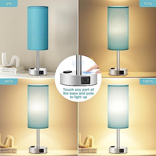 Fenmzee Light Beige Bedside Table Lamp, Dimmable Touch, USB A+C, AC Outlet - Image 2