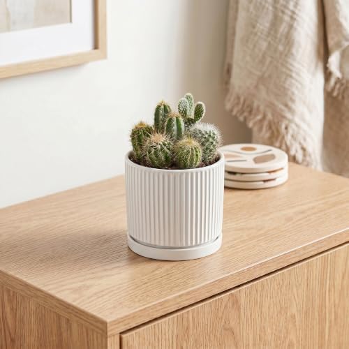Ceramic Pots for Plants, 4 Inch Plant Pots with Saucer, White - Image 5
