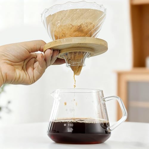 Gute Glass Pour Over Coffee Dripper with Bamboo Stand & Handle,1-4 Cups - Image 6