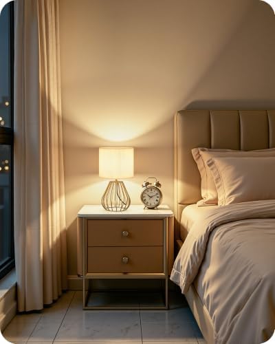 Gold Table Lamp with Pleated Lampshade, 12.6" Small Bedside Lamp - Image 6