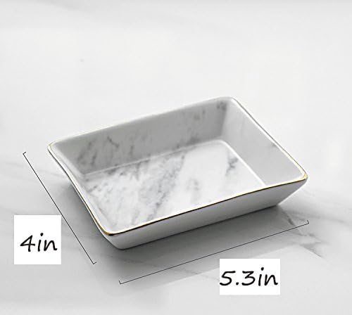 SOCOSY Marble Ceramic Ring Dish Jewelry Dish Ring Holder Jewelry Tray Organizer with Golden Edged Home Decor Wedding Gift (Marble, Medium) - Image 3