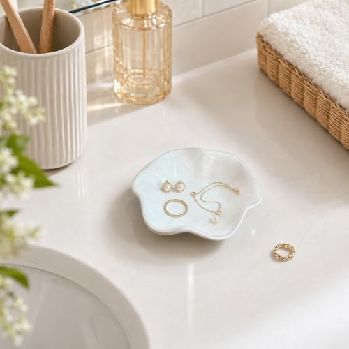 Ceramic Jewelry Tray, Lotus Leaf Ring Dish, Trinket tray Necklace Earrings small jewelry dish, Decorative Bowl for Dresser and Nightstand, Key Tray for Entryway, Gifts for Women White - Image 3