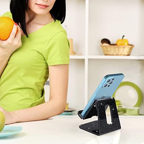Crpich Acrylic Cell Phone Stand, Portable Phone Holder, Phone Stand for Desk, Compatible with Phone16 15 14 13 12 Pro Max Mini 11 Xr 8 Plus SE, Switch, Android Smartphone, Pad, Tablet, Glitter Black - Image 5