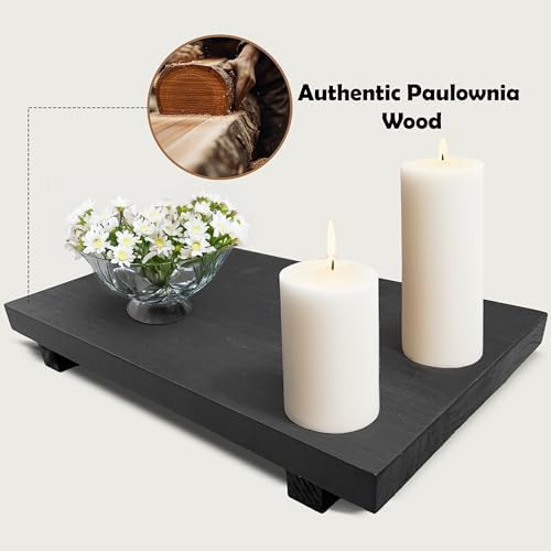 Rustic Wood Pedestal Stand - Handmade Small Decor Tray - Soap Tray for Kitchen Sink, Bathroom - Black, 12 x 7 x 1.5 Inch - Image 4