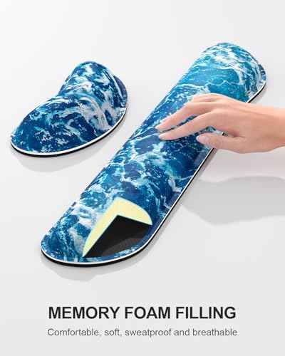 Auhoahsil Large Mouse Pad with Wrist Rests for Keyboard & Mouse, Thick Soft Ergonomic Memory Foam Wrist Supports, Big & Long Desk Mat 35.5 x 15.7 in, for Office Gaming Computer, Beautiful Ocean - Image 5