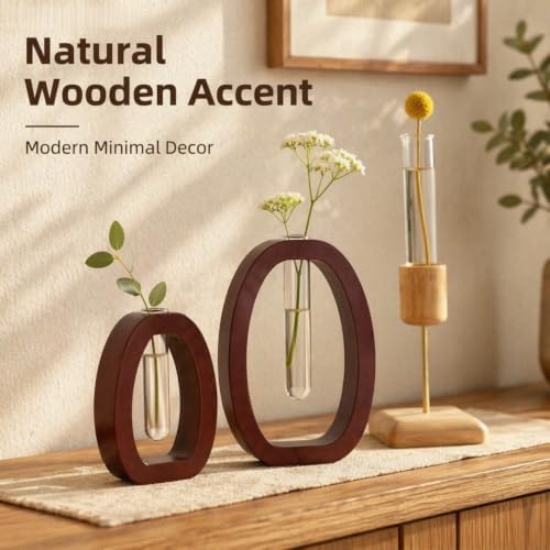 Walnut Wood Propagation Station Set of 3 Hydroponic Test Tube Vases Solid Wood Frame Glass Test Tube Vase Plant Station with Glass Propagation Vases,for Home Office Desk Decor - Image 6