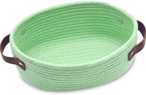 ABenkle Small Woven Basket with Handles, Mini Rope Storage Baskets, Tiny Cute Shelf Basket, Oval Decorative Toys Bin for Nursery, Living Room, Empty Gift Basket, 9.4" x 5.9" x 3.9" - XS by ABenkle