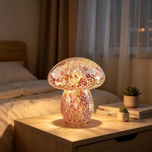 Mosaic Mushroom Table Lamp, Handmade LED Night Light,Orange - Image 7
