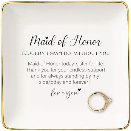 NZY Maid of Honor Proposal Gifts from Bride-Wedding Gifts for Maid of Honor-Bachelorette Party Present for Her Bridesmaid,Besties,Friends,Women-Ceramic Jewelry Tray Trinket Holder Ring Dish by NZY
