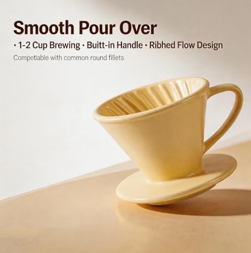 Ceramic Pour Over Coffee Maker, Non-Electric Pour Over Coffee Dripper, Manual Brew Maker, Ceramic Cone Coffee Filter Cup, Single Cups Porcelain Slow Brewing Accessories for Gifts, Yellow - Image 5