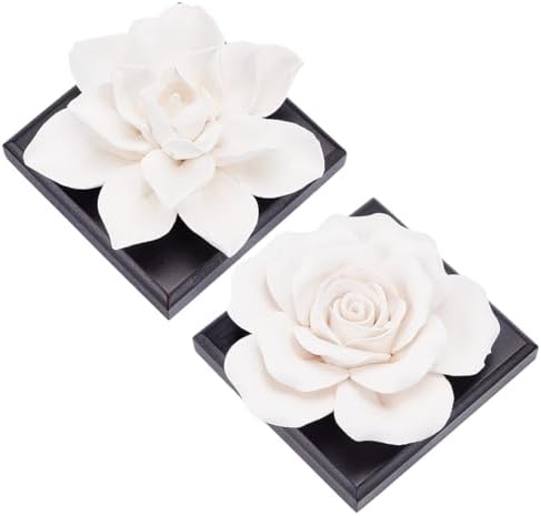 INFUNLY 2PCS White Rose Essential Oil Diffuser Stone Mini Ceramic Aromatherapy Diffusers 3.3x3.3 Inches Scent Air Ornament Kit Essential Oil Passive Flower Diffuser for Gifts Room Office Car Decor by INFUNLY