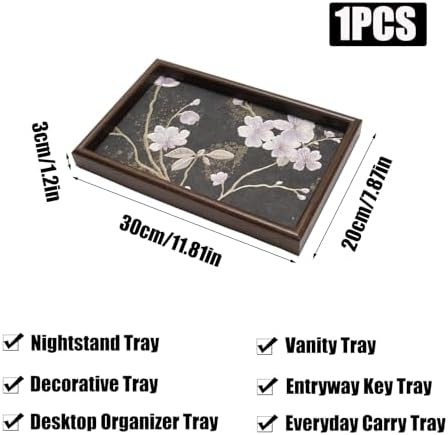 Wooden Valet Tray with Floral Base, Black Vintage Blossoms - Image 2