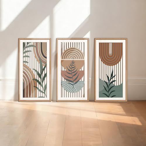 IARTTOP Boho Wood Wall Art Framed 8x16 Inch Set of 3 Mid-century Modern Abstract Wooden Wall Decor Minimalist Plant Artwork for Living room Bedroom Office - Image 4