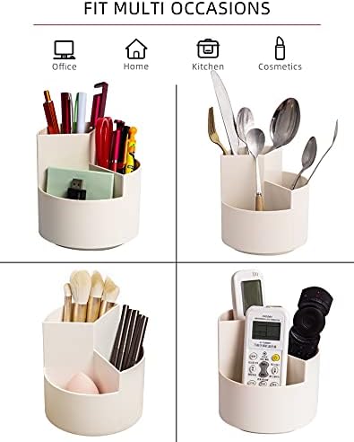Desk Pencil Pen Holder, 3 Slots 360-Degree Spinning Organizers, Desktop Storage Stationery Supplies, Cute Cup Pot for Office, School, Art Supply, Kids - White - Image 5