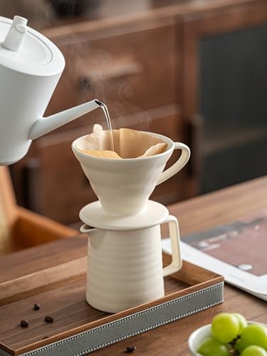 Pour Over Coffee Maker Set,Ceramic Coffee Maker With 40 pcs Paper Filter，15oz/450ml Pour Over Coffee Dripper (White) - Image 4