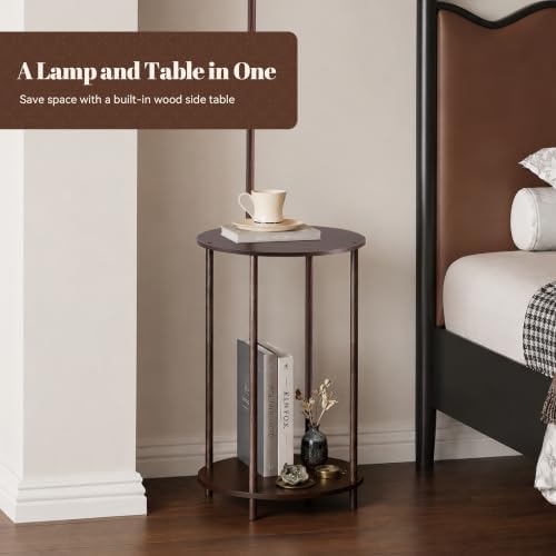 Floor Lamp with Table, 2-in-1 Side Table Floor Lamp with Linen Shade - Image 2