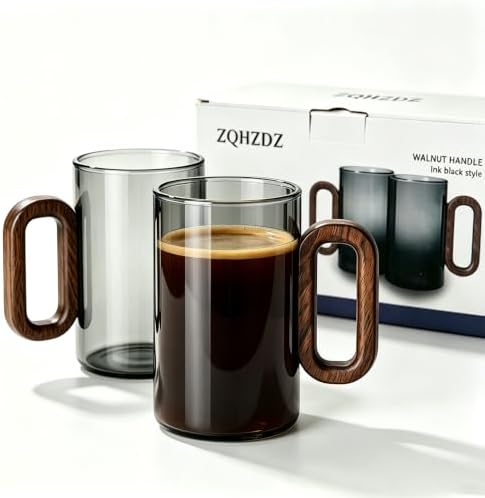 12OZ Borosilicate Glass Mug with Walnut Handle, 2-Pack by Unknown