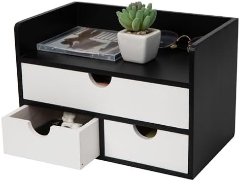 Rustic Wood Desk Organizer with Drawers,3-Drawer Desktop Storage Box by VERGOODR
