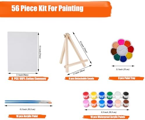 Orbixa Paint Party Kit for Adults & Kids – 8-Pack All-in-One Sip & Paint Set with Easels, Brushes, Acrylic Paints & 100% Cotton Canvas Boards – Perfect for Paint Nights, Group Events & Gifts - Image 3