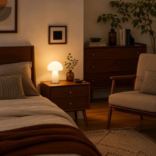 White Small Mushroom Table Lamp Suit for Bedroom and Nightstand - Image 4