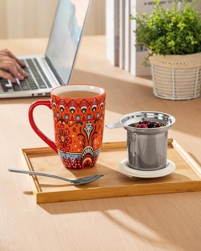 vancasso 18 Oz Tea Infuser Mug with Lid, Crimson Sunburst - Image 6