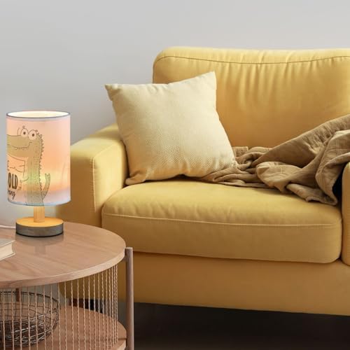 Positive Quoted Cute Crocodile Inspirational Bedside Table Lamps with USB Port for Bedroom LampSmall Nightstand Lamp Sturdy Linen Shade Wooden Base Decorative Lamps for Nursery Kids Reading Dorm Home - Image 2