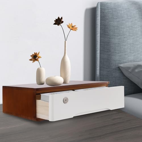1-Tier Desktop Storage Box with Lockable Drawer, Wooden Desk Organizer for Office Supplies, Flat File Cabinet, Minimalist Design for Home & Office Use(Walnut+White) - Image 5
