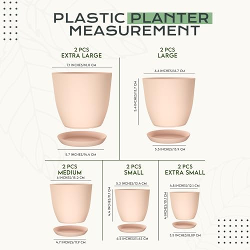 Plant Pots Indoor with Drainage, 10 Pack Multi-Size Planters Set, Pink - Image 2