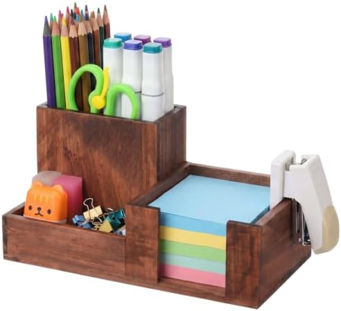 Maitys Wood Pen Holder Wooden Desk Organizer 3 Compartments Office Supply Organizer with Pencil Holder Paperclip Storage Sticky Note Rack Desk Organizers Ideal Gift for Class Home Office by Maitys