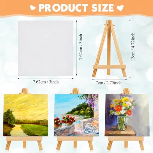 Mimorou 240 Pcs Mini Canvas with Easel for Painting Wood, 3 x 3 Inch - Image 2