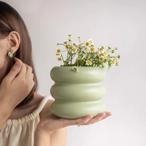 Ceramic Plant Pot Indoor, 4.5 Inch Flower Pot with Drainage Hole, Small Bubble Design Ceramic Planter for Home & Office Decor (Green) - Image 5