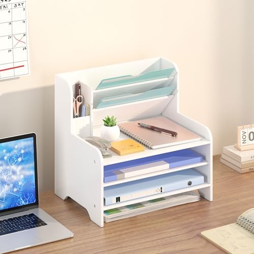 Bamboo File Organizer for Desk, Desktop Paper Tray and Mail Holder - Image 2