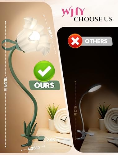 Clip On Flower Lamp for Bedroom, Aesthetic Bedside Reading Light with Flexible Gooseneck, 3 Color Modes Cute Desk Lamp Decor for Dorm Room, Headboard, Nightstand and Home Office - Image 5
