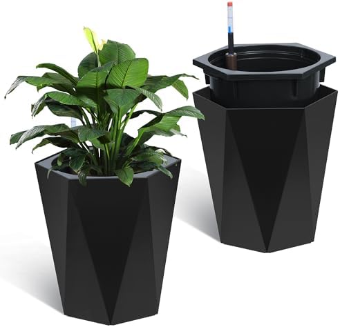 Garvee 16" Tall Planters Set of 2, Self-Watering Planter, Outdoor Planters by Garvee