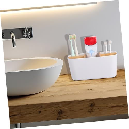UKCOCO White Bamboo Desk Organizer with Multicompartment Design for Office - Image 5
