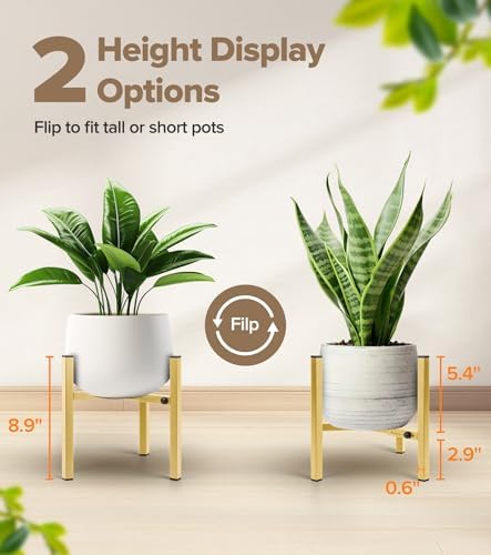 Plant Stand Indoor Adjustable, Metal Modern Indoor Plant Stand, Heavy Duty Plant Stands Outdoor Corner, Stable Plant Holder, Fits 8 to 12 Inches Pots, Gold, 1 Pack, Pot & Plant Not Included - Image 2