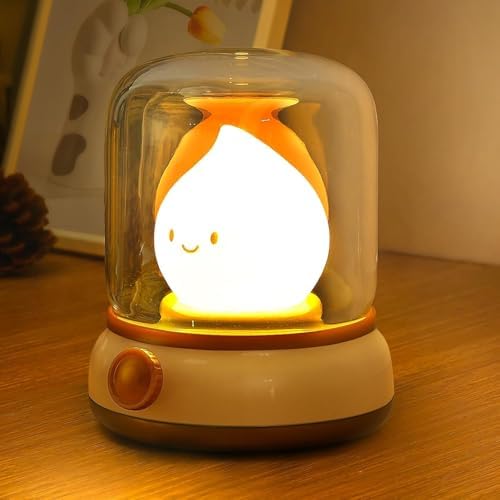 VoMii Ghost Campfire Desk Lamp Cute, Small Bedside Table Lamp Dimmable, 2 Modes Warm Night Light with Timer, Cordless Rechargeable Battery Night Light for Kids Teens, Vintage Ambient Light by vomii