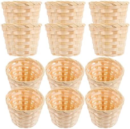 Cabilock 12 pcs Hand Woven Storage Basket Mini Desktop Storage Basket for Snacks Sundries Dried Flowers Office Desk and Home Organizer 2.95 X 2.95 X 2.36 in by cabilock